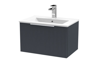Balterley Tixall Fluted 1 Drawer Wall Hung Vanity Unit With Minimalist BasinDark Grey600mm from B&Q