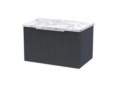 Balterley Tixall Fluted 1 Drawer Wall Hung Vanity Unit With Laminate WorktopDark Grey600mm from B&Q