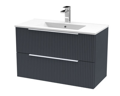 Balterley Tixall Fluted 2 Drawer Wall Hung Vanity Unit With Minimalist BasinDark Grey800mm from B&Q