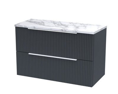 Balterley Tixall Fluted 2 Drawer Wall Hung Vanity Unit With Laminate WorktopDark Grey800mm from B&Q