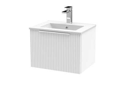Balterley Tixall Fluted 1 Drawer Wall Hung Vanity Unit With Minimalist BasinSatin White500mm from B&Q