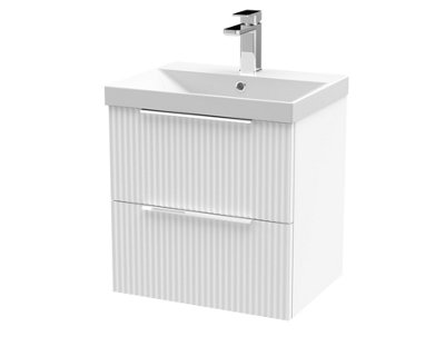 Balterley Tixall Fluted 2 Drawer Wall Hung Vanity Unit With Thin Edge BasinSatin White500mm from B&Q