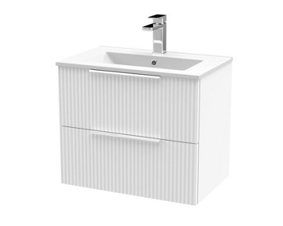 Balterley Tixall Fluted 2 Drawer Wall Hung Vanity Unit With Minimalist BasinSatin White600mm from B&Q