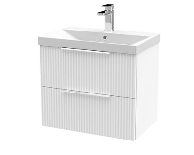 Balterley Tixall Fluted 2 Drawer Wall Hung Vanity Unit With Thin Edge BasinSatin White600mm from B&Q