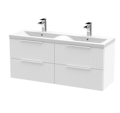 Balterley Tixall Fluted 4 Drawer Wall Hung Vanity Unit With Double BasinSatin White1200mm from B&Q