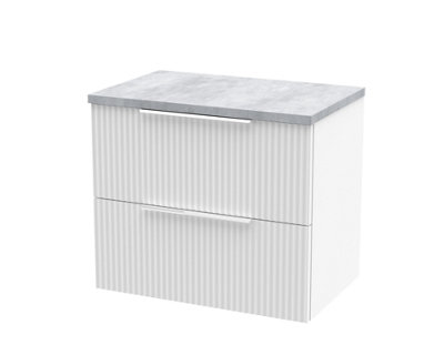 Balterley Tixall Fluted 2 Drawer Wall Hung Vanity Unit With Laminate WorktopSatin White600mm from B&Q