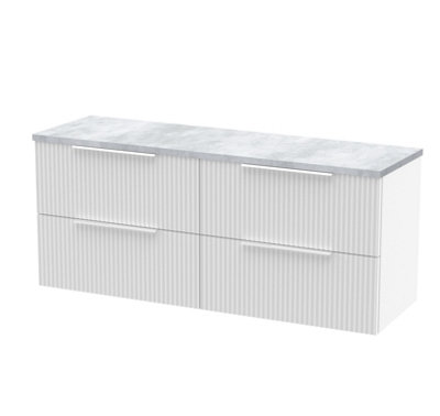 Balterley Tixall Fluted 4 Drawer Wall Hung Vanity Unit With Laminate WorktopSatin White1200mm from B&Q