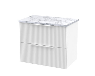 Balterley Tixall Fluted 2 Drawer Wall Hung Vanity Unit With Laminate WorktopSatin White600mm from B&Q