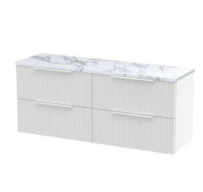 Balterley Tixall Fluted 4 Drawer Wall Hung Vanity Unit With Laminate WorktopSatin White1200mm from B&Q