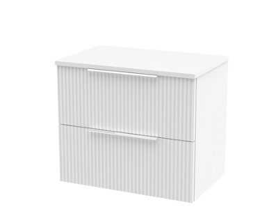 Balterley Tixall Fluted 2 Drawer Wall Hung Vanity Unit With WorktopSatin White600mm from B&Q
