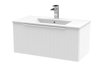 Balterley Tixall Fluted 1 Drawer Wall Hung Vanity Unit With Minimalist BasinSatin White800mm from B&Q