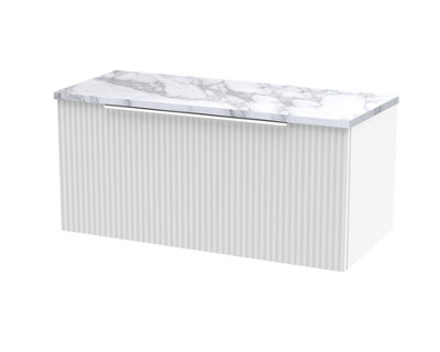 Balterley Tixall Fluted Wall Hung Vanity Unit With Laminate WorktopSatin White800mm from B&Q