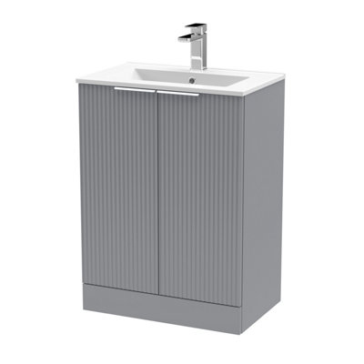 Balterley Tixall Fluted 2 Door Floor Standing Vanity Unit With Minimalist BasinSatin Grey600mm from B&Q