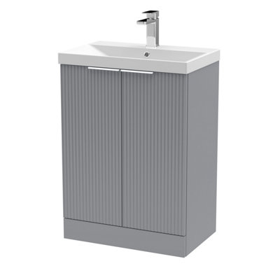 Balterley Tixall Fluted 2 Door Floor Standing Vanity Unit With Thin Edge BasinSatin Grey600mm from B&Q