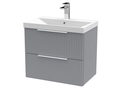 Balterley Tixall Fluted 2 Drawer Wall Hung Vanity Unit With Thin Edge BasinSatin Grey600mm from B&Q