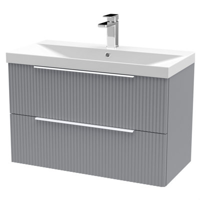Balterley Tixall Fluted 2 Drawer Wall Hung Vanity Unit With Thin Edge BasinSatin Grey800mm from B&Q