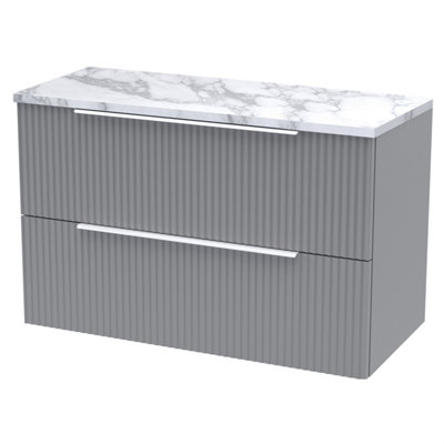 Balterley Tixall Fluted 2 Drawer Wall Hung Vanity Unit With Laminate WorktopSatin Grey800mm from B&Q