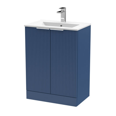 B&Q -  Tixall Fluted 2 Door Floor Standing Vanity Unit With Minimalist BasinSatin Blue600mm
