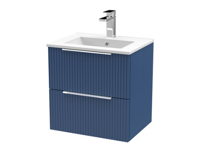 Balterley Tixall Fluted 2 Drawer Wall Hung Vanity Unit With Minimalist BasinSatin Blue500mm from B&Q