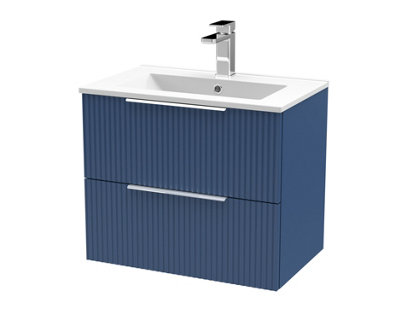 Balterley Tixall Fluted 2 Drawer Wall Hung Vanity Unit With Minimalist BasinSatin Blue600mm from B&Q