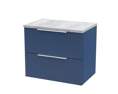 Balterley Tixall Fluted 2 Drawer Wall Hung Vanity Unit With Laminate WorktopSatin Blue600mm from B&Q