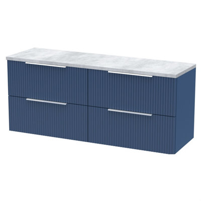 B&Q -  Tixall Fluted 4 Drawer Wall Hung Vanity Unit With Laminate WorktopSatin Blue1215mm