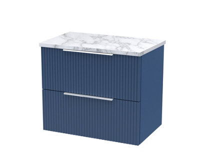 Balterley Tixall Fluted 2 Drawer Wall Hung Vanity Unit With Laminate WorktopSatin Blue600mm from B&Q