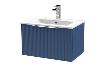 Balterley Tixall Fluted 1 Drawer Wall Hung Vanity Unit With Minimalist BasinSatin Blue600mm from B&Q