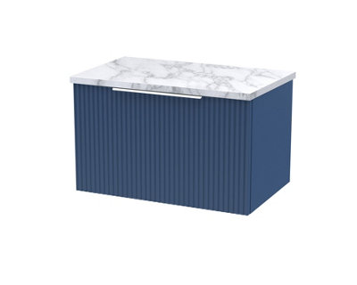 Balterley Tixall Fluted 1 Drawer Wall Hung Vanity Unit With Laminate WorktopSatin Blue600mm from B&Q