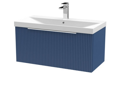 Balterley Tixall Fluted 1 Drawer Wall Hung Vanity Unit With Thin Edge BasinSatin Blue800mm from B&Q