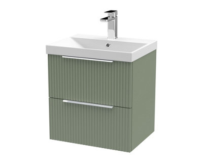 B&Q -  Tixall Fluted 2 Drawer Wall Hung Vanity Unit With Thin Edge BasinSatin Green500mm