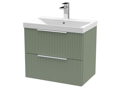 Balterley Tixall Fluted 2 Drawer Wall Hung Vanity Unit With Thin Edge BasinSatin Green600mm from B&Q