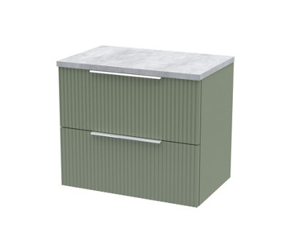 Balterley Tixall Fluted 2 Drawer Wall Hung Vanity Unit With Laminate WorktopSatin Green600mm from B&Q