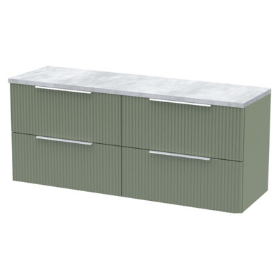 Balterley Tixall Fluted 4 Drawer Wall Hung Vanity Unit With Laminate WorktopSatin Green1200mm from B&Q