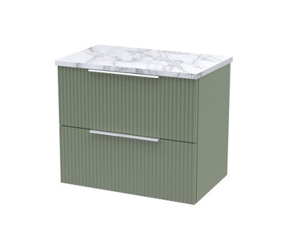 Balterley Tixall Fluted 2 Drawer Wall Hung Vanity Unit With Laminate WorktopSatin Green600mm from B&Q