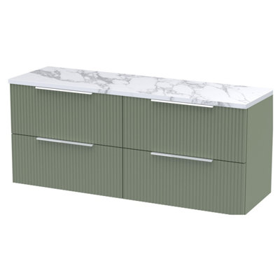 Balterley Tixall Fluted 4 Drawer Wall Hung Vanity Unit With Laminate WorktopSatin Green1215mm from B&Q