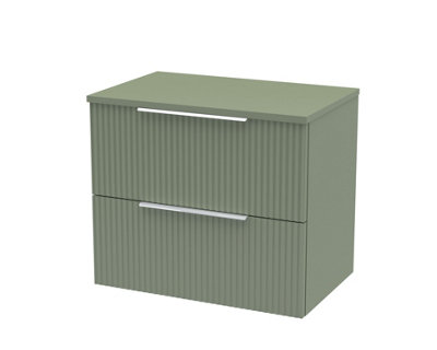 Balterley Tixall Fluted 2 Drawer Wall Hung Vanity Unit With WorktopSatin Green600mm from B&Q