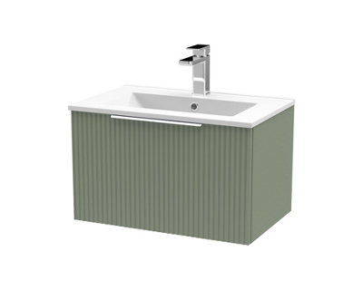 Balterley Tixall Fluted 1 Drawer Wall Hung Vanity Unit With Minimalist BasinSatin Green600mm from B&Q