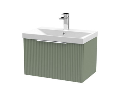 Balterley Tixall Fluted 1 Drawer Wall Hung Vanity Unit With Thin Edge BasinSatin Green600mm from B&Q