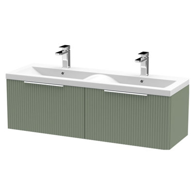 Balterley Tixall Fluted 2 Drawer Wall Hung Vanity Unit With Double BasinSatin Green1200mm from B&Q