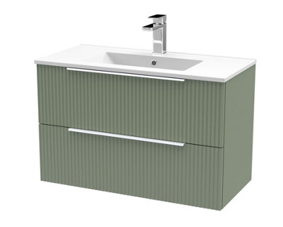 Balterley Tixall Fluted 2 Drawer Wall Hung Vanity Unit With Minimalist BasinSatin Green800mm from B&Q