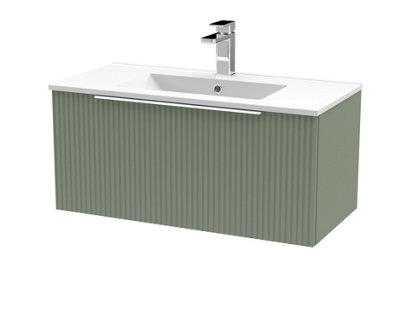 Balterley Tixall Fluted 1 Drawer Wall Hung Vanity Unit With Minimalist BasinSatin Green800mm from B&Q