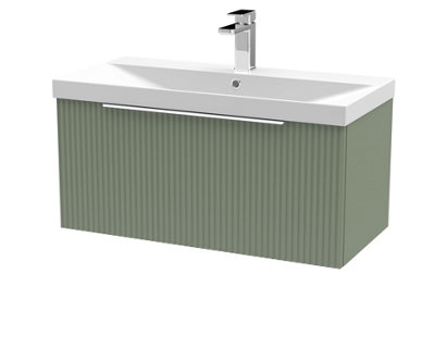 Balterley Tixall Fluted 1 Drawer Wall Hung Vanity Unit With Thin Edge BasinSatin Green800mm from B&Q