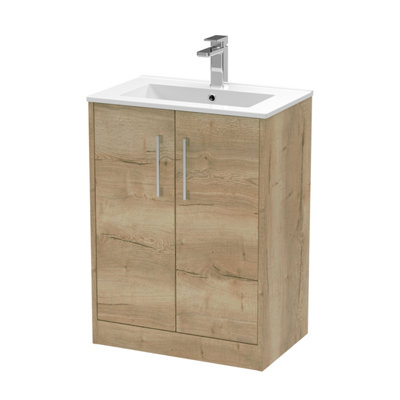 B&Q -  Winshill Contemporary 2 Door Floor Standing Vanity Unit With Minimalist BasinLight Oak600mm