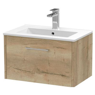 Balterley Winshill Contemporary 1 Drawer Wall Hung Vanity Unit With Minimalist BasinLight Oak600mm from B&Q