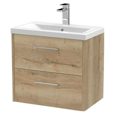 Balterley Winshill Contemporary 2 Drawer Wall Hung Vanity Unit With Mid-Edge BasinLight Oak600mm from B&Q