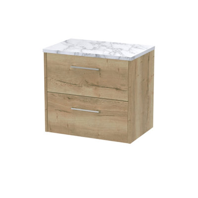 Balterley Winshill Contemporary 2 Drawer Wall Hung Vanity Unit With Laminate WorktopLight Oak600mm from B&Q