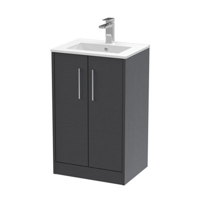 Balterley Winshill Contemporary 2 Door Floor Standing Vanity Unit With Minimalist BasinWoodgrain Dark Grey500mm from B&Q