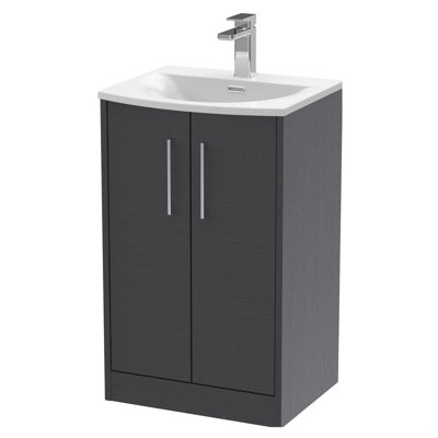 Balterley Winshill Contemporary 2 Door Floor Standing Vanity Unit With Curved BasinWoodgrain Dark Grey500mm from B&Q