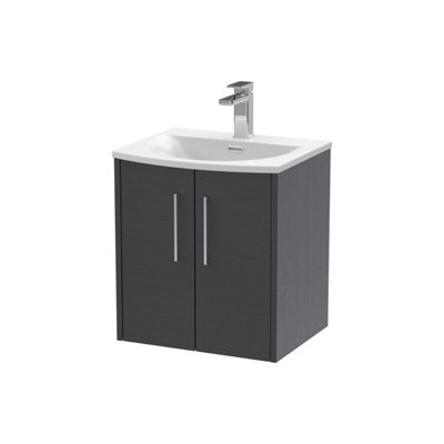 Balterley Winshill Contemporary 2 Door Wall Hung Vanity Unit With Curved BasinWoodgrain Dark Grey500mm from B&Q